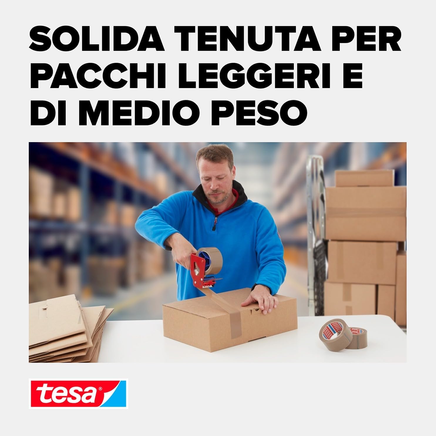 tesapack 4024 Nastro universale per pacchi in PP, srotolamento silenzioso, resistente agli agenti atmosferici e all'invecchiamento Marrone, 66 m x 5 cm ciascuno, confezione da 6 pezzi