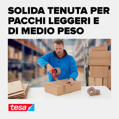 tesapack 4024 Nastro universale per pacchi in PP, srotolamento silenzioso, resistente agli agenti atmosferici e all'invecchiamento Marrone, 66 m x 5 cm ciascuno, confezione da 6 pezzi