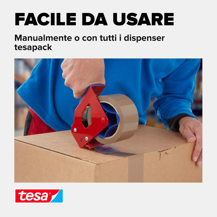 tesapack 4024 Nastro universale per pacchi in PP, srotolamento silenzioso, resistente agli agenti atmosferici e all'invecchiamento Marrone, 66 m x 5 cm ciascuno, confezione da 6 pezzi