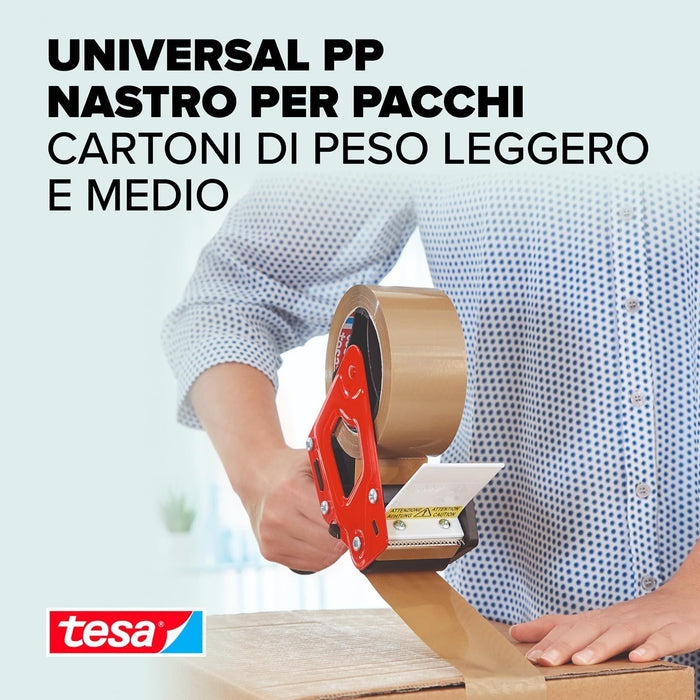 tesapack 4024 Nastro universale per pacchi in PP, srotolamento silenzioso, resistente agli agenti atmosferici e all'invecchiamento Marrone, 66 m x 5 cm ciascuno, confezione da 6 pezzi