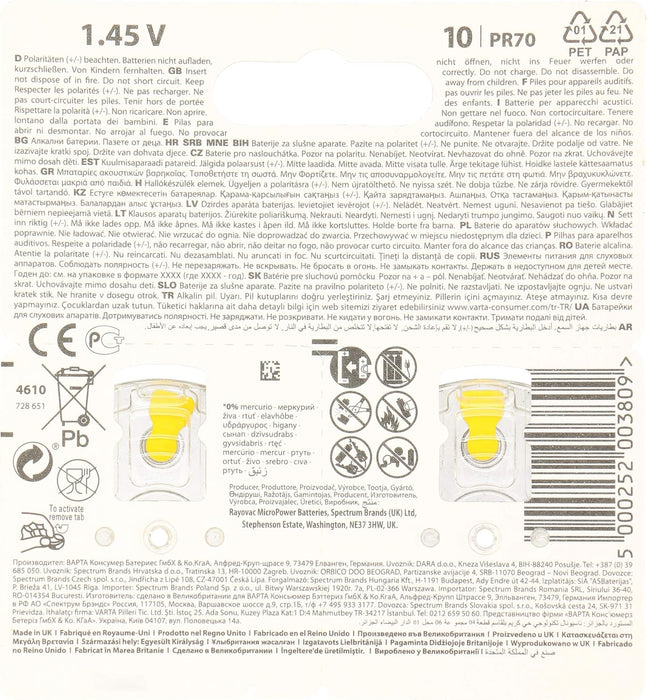 Luft-Batterie Pr70 1.4 V 8-Blister-Rayovac