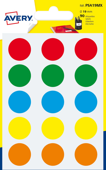 Avery Italia PSA19MX Etichette Adesive Rotonde, A6, Multicolore