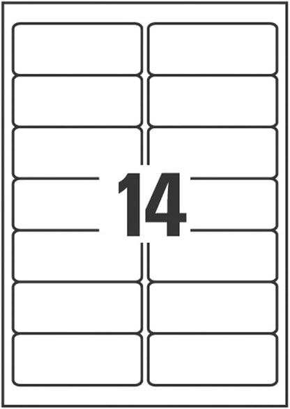 Avery Italia L7063-20 Etichette adesive in poliestere bianco resistente, 20 fogli A4, rettangolari 99,1x38,1mm, 14 etichette per foglio, adesivo permanente, stampanti laser