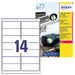 Avery Italia L7063-20 Etichette adesive in poliestere bianco resistente, 20 fogli A4, rettangolari 99,1x38,1mm, 14 etichette per foglio, adesivo permanente, stampanti laser