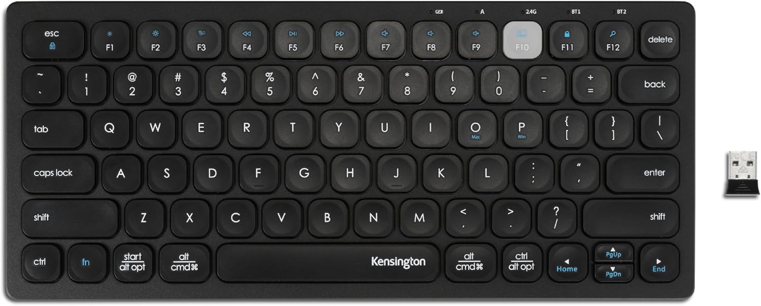 Kensington Mini Tastiera Compatta Wireless via Bluetooth o USB 3.0, Layout Italiano QWERTY, Multi Device e Dual Wireless, Compatibile con Windows, Mac, iOS e Chrome OS, K75502IT