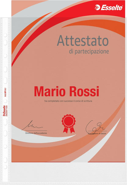 Esselte Buste Perforate Office, in PPL Antiriflesso, per Archiviare e Conservare Documenti in Formato 22x30 cm, Confezione da 25 Buste, 392597100