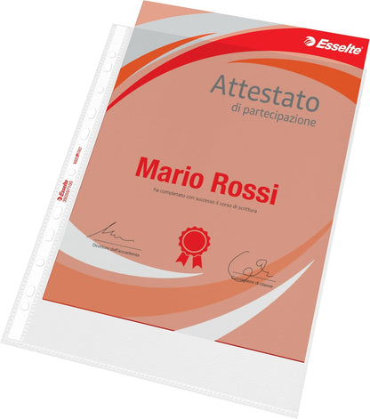 Esselte Buste Perforate Office, in PPL Antiriflesso, per Archiviare e Conservare Documenti in Formato 22x30 cm, Confezione da 25 Buste, 392597100