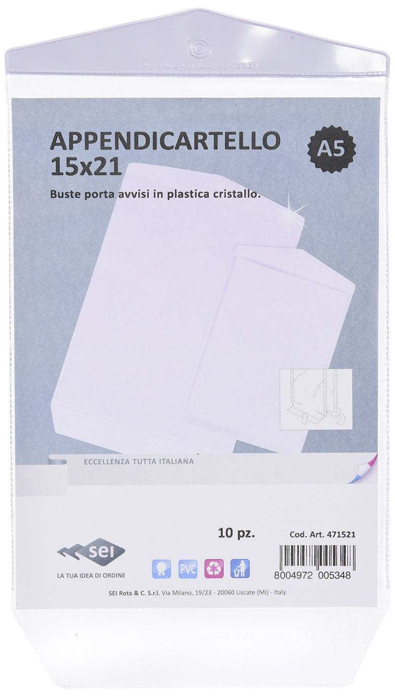 Sei Rota 471521 Porta Avvisi a Busta con Foro, 15 x 21 cm, 10 Pezzi