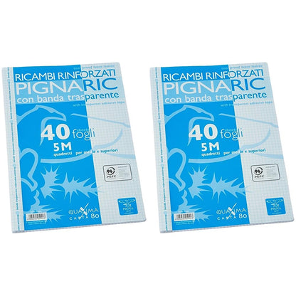 Pigna 02194595M, Ricambio con Banda Rinforzata, Rigatura 5M, quadretti 5 mm per medie e superiori, Carta 80g/mq, Pacco da 80 Fogli