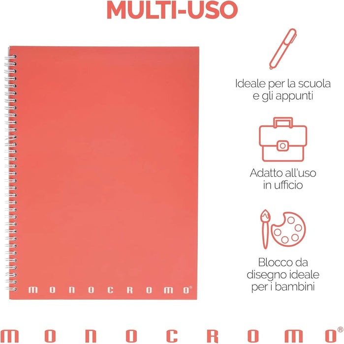 Pigna Quaderni Maxi Spiralati Monocromo, interno 4M, quadretti 4 mm., 4 fori e microperforazioni, Carta 80 g, Formato A4 22X29,7 cm. 5