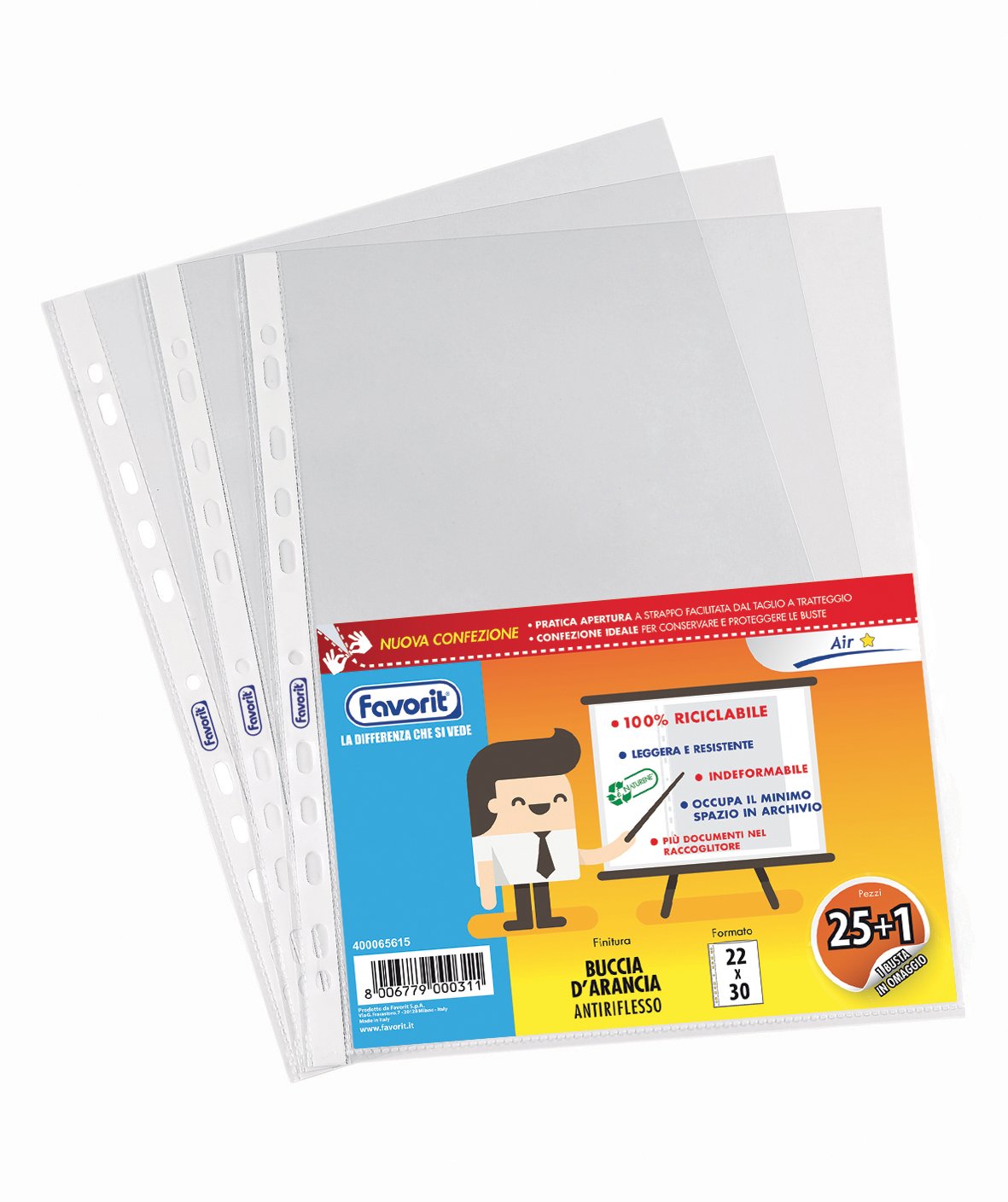 Favorit Buste Perforate, Buccia d'Arancia, Spessore Basso, 22 x 30 cm, 25 Pezzi + 1 Omaggio, Trasparenti