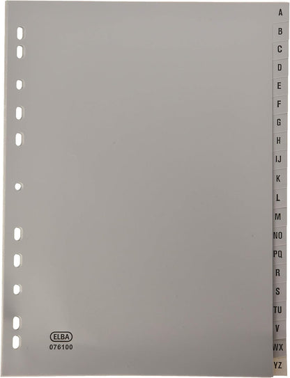 Favorit 400006681 - Divisori a Foratura Universale per Raccoglitori ad Anelli con 20 Tacche Alfabetiche Grigie A-Z, 29.7 x 21 cm, Bianco