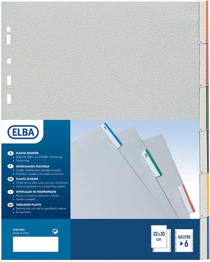 Favorit 400006687 Divisori con Foratura Universale per Raccoglitori ad Anelli con 6 Tacche Neutre e Cartoncino Stampato, Formato Interno 22 x 30 cm, in Polipropilene (Materia Plastica Atossica