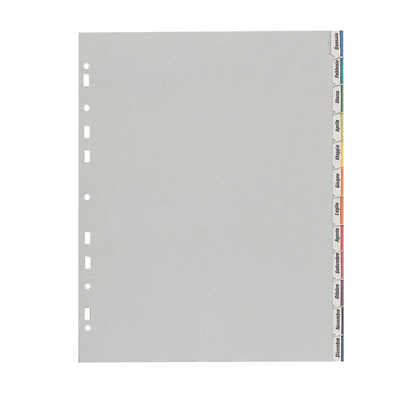 Favorit 40006688 Divisori con Foratura Universale per Raccoglitori ad Anelli con 12 Tacche Neutre e Cartoncino Stampato, Formato Interno 22 x 30 cm, in Polipropilene (Materia Plastica Atossica