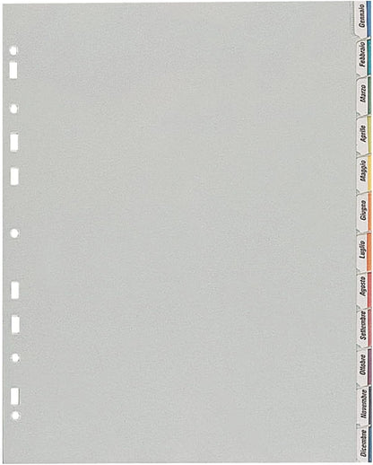 Favorit 40006688 Divisori con Foratura Universale per Raccoglitori ad Anelli con 12 Tacche Neutre e Cartoncino Stampato, Formato Interno 22 x 30 cm, in Polipropilene (Materia Plastica Atossica