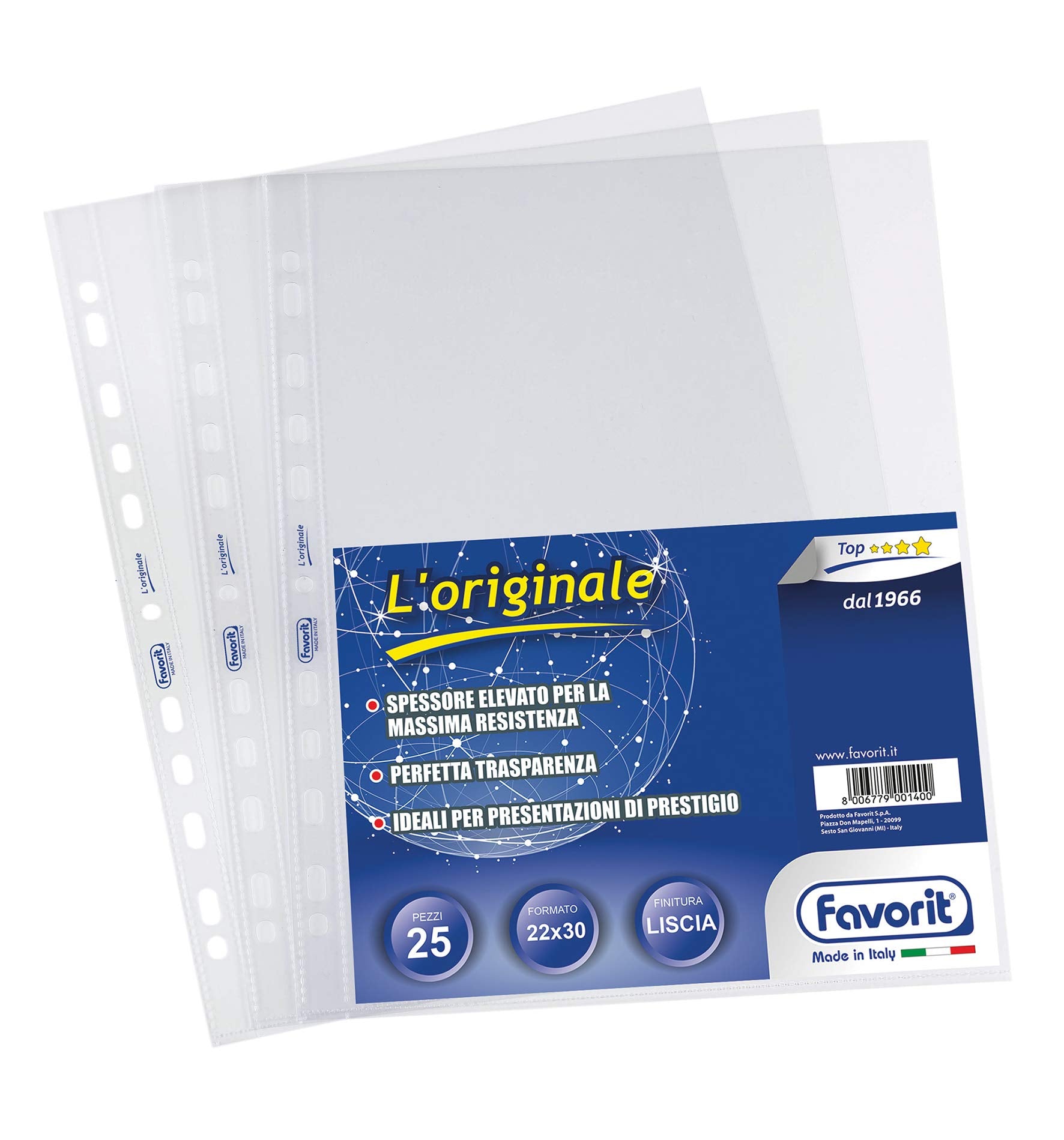 Favorit 100460118 Buste Foratura Universale L'Originale, 25 Pezzi, 22 x 30 cm, Trasparente