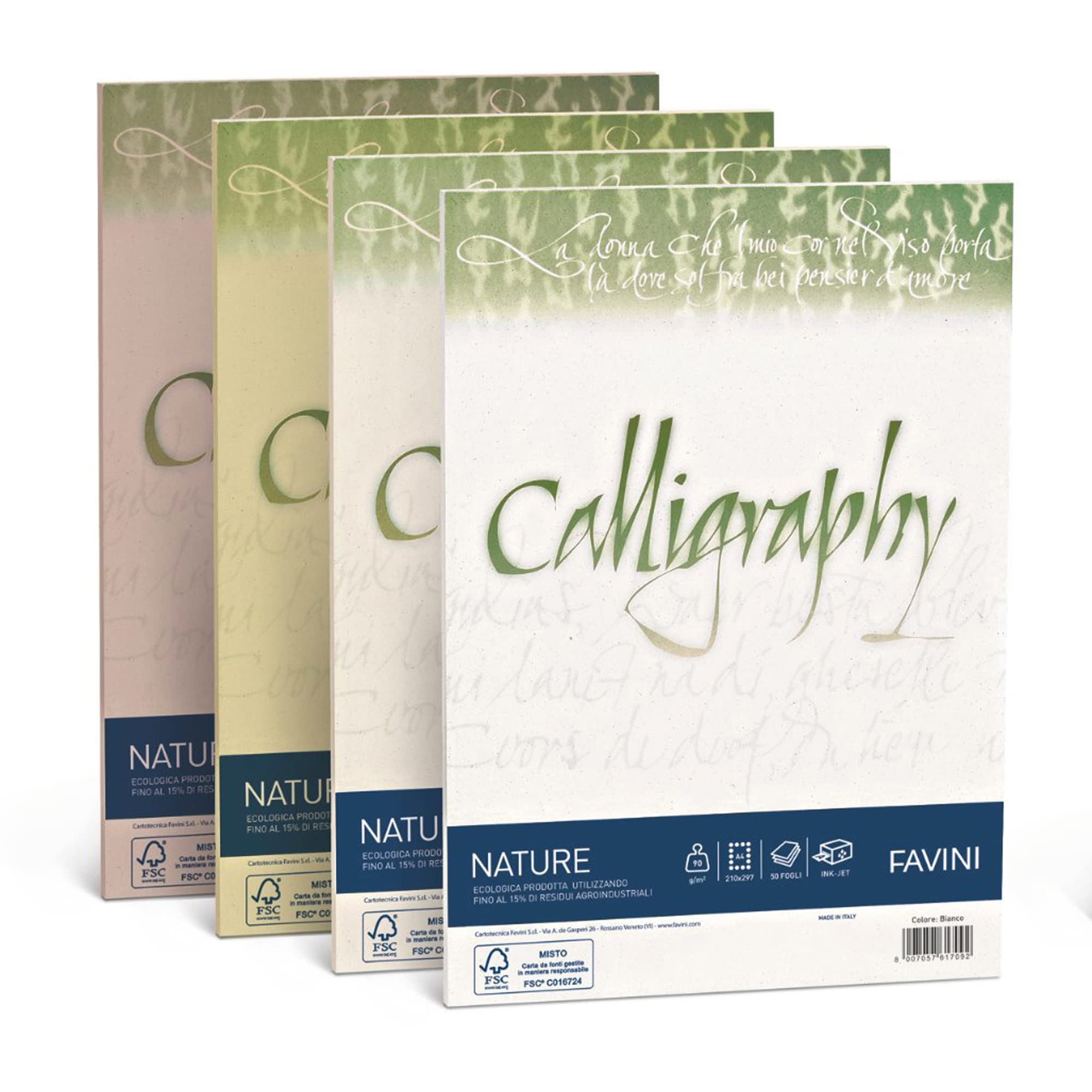 Favini A69Q534 Calligraphy Nature Agrumi colore Avorio 100 gr/m2 formato A4 21x29,7 cm 50 fogli ideali per Inviti Partecipazioni Diplomi Menù Made in Italy