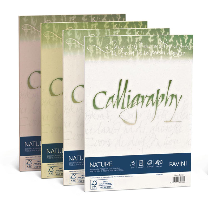 Favini A69Q534 Calligraphy Nature Agrumi colore Avorio 100 gr/m2 formato A4 21x29,7 cm 50 fogli ideali per Inviti Partecipazioni Diplomi Menù Made in Italy