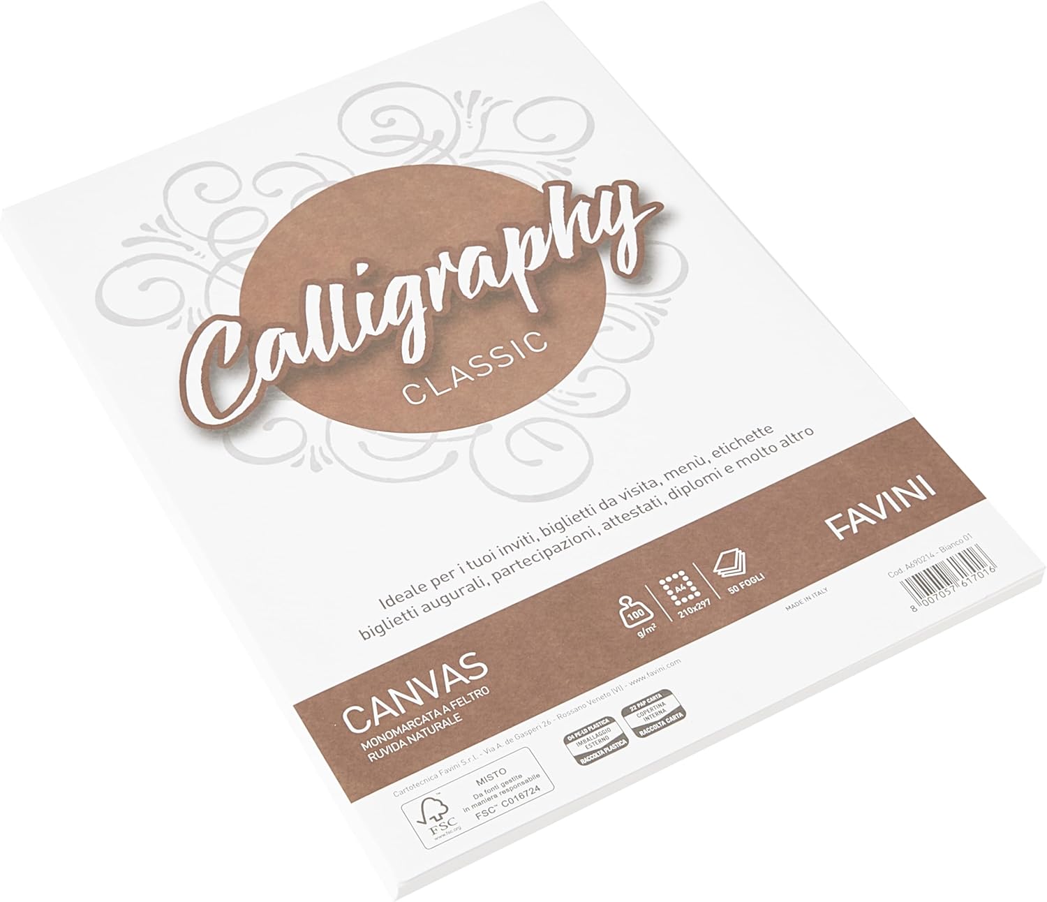 Carta telata A4 Calligraphy Favini - 100 g/mq - bianco (conf. 50 fogli)