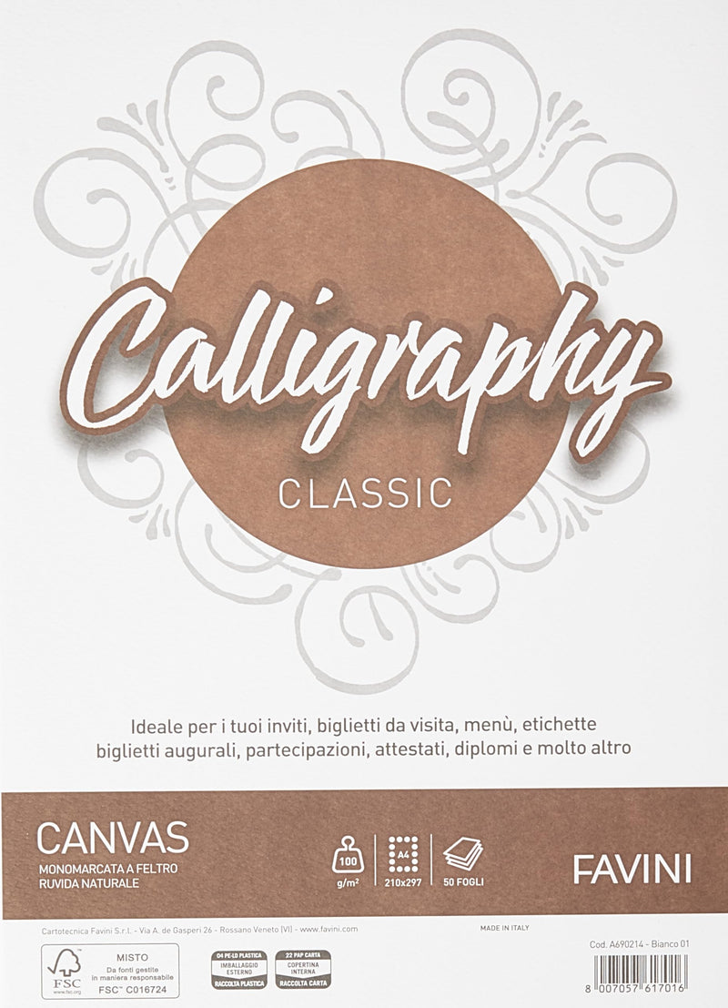Carta telata A4 Calligraphy Favini - 100 g/mq - bianco (conf. 50 fogli)