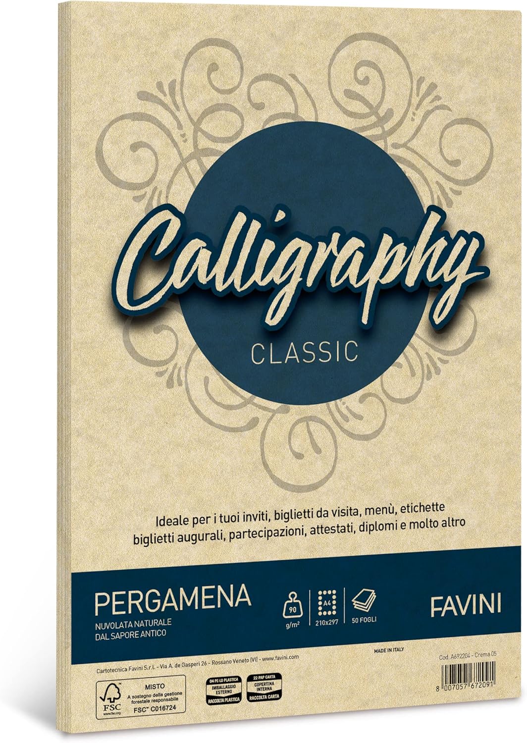Favini CF50 FOGLI PERGAMENA A4 90G BIANCO Carta & 867197 Pergamena Liscio, 50 Pezzi