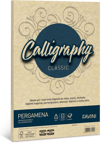 Favini CF50 FOGLI PERGAMENA A4 90G BIANCO Carta & 867197 Pergamena Liscio, 50 Pezzi