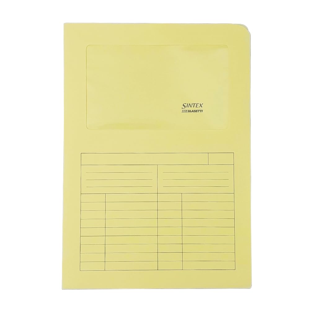 Blasetti Cartelline Portadocumenti con Finestra - Sintex GIALLA raccoglitore documenti per ufficio, Formato A4, Colore Giallo, Confezione 50 pezzi, Carta 120gr, Aperta su due lati