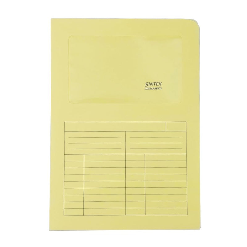Blasetti Cartelline Portadocumenti con Finestra - Sintex GIALLA raccoglitore documenti per ufficio, Formato A4, Colore Giallo, Confezione 50 pezzi, Carta 120gr, Aperta su due lati