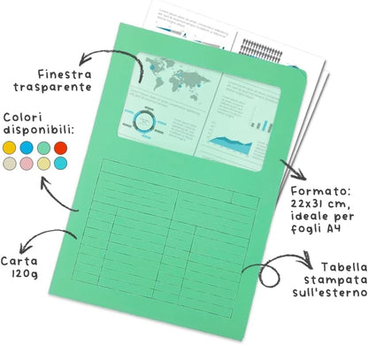 Blasetti Cartelline Portadocumenti con Finestra - Sintex GIALLA raccoglitore documenti per ufficio, Formato A4, Colore Giallo, Confezione 50 pezzi, Carta 120gr, Aperta su due lati