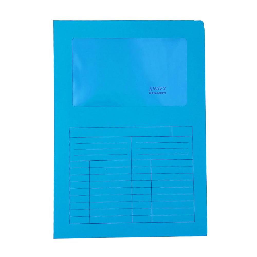 Blasetti Cartelline Portadocumenti con Finestra - Sintex AZZURRA raccoglitore documenti per ufficio, Formato A4, Colore Azzurro, Confezione 50 pezzi, Carta 120gr, Aperta su due lati