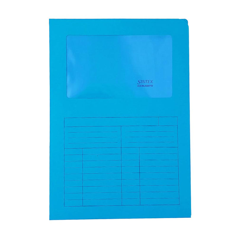 Blasetti Cartelline Portadocumenti con Finestra - Sintex AZZURRA raccoglitore documenti per ufficio, Formato A4, Colore Azzurro, Confezione 50 pezzi, Carta 120gr, Aperta su due lati