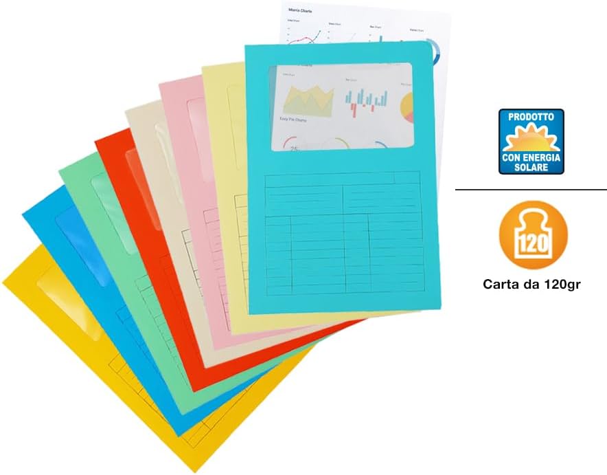Blasetti Cartelline Portadocumenti con Finestra - Sintex AZZURRA raccoglitore documenti per ufficio, Formato A4, Colore Azzurro, Confezione 50 pezzi, Carta 120gr, Aperta su due lati