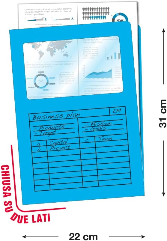 Blasetti Cartelline Portadocumenti con Finestra - Sintex AZZURRA raccoglitore documenti per ufficio, Formato A4, Colore Azzurro, Confezione 50 pezzi, Carta 120gr, Aperta su due lati