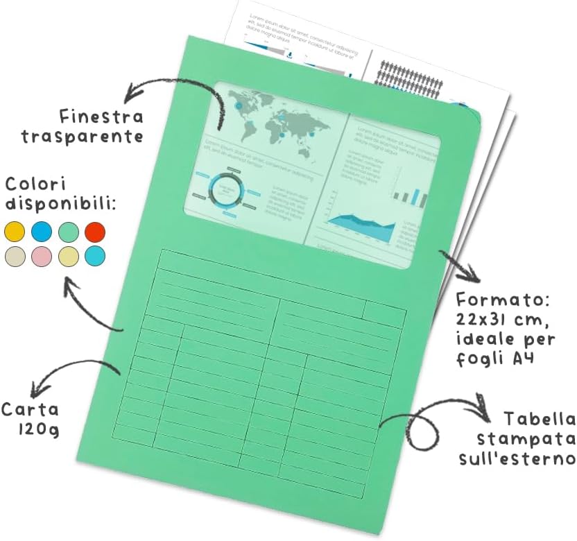 Blasetti Cartelline Portadocumenti con Finestra - Sintex AZZURRA raccoglitore documenti per ufficio, Formato A4, Colore Azzurro, Confezione 50 pezzi, Carta 120gr, Aperta su due lati