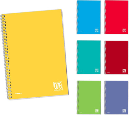 Blasetti One Color - Quaderno con spirale laterale formato A4 con fori archiviazione, Confezione da 5 pezzi, Carta 80gr, Copertina in cartoncino monocromatica - Rigatura 1R (Righe