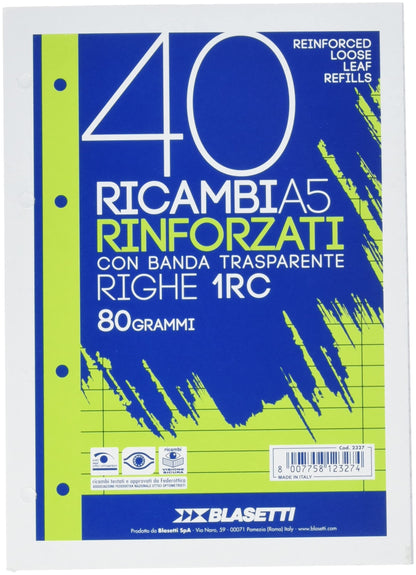 Blasetti 2327 Ricambi rinforzati con banda trasparente, a righe, A5, 40 fogli