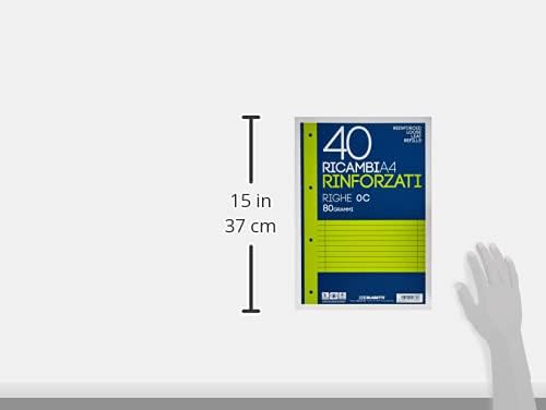 Blasetti Ricambi Rinforzati - Confezione da 40 fogli a righe formato A4, Rigatura 0C, fogli di ricambio per raccoglitori e copertine ad anelli, fogli di carta ricaricabili da 80gr