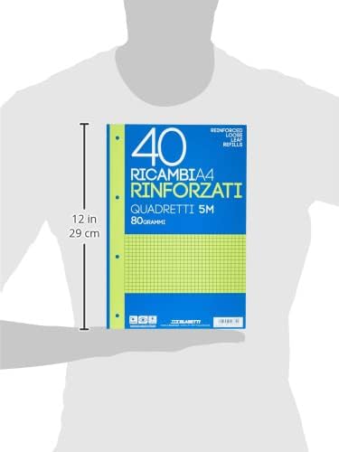 Blasetti Ricambi Rinforzati - Confezione da 40 fogli a quadretti formato A4, Rigatura 5M (5mm), fogli di ricambio per raccoglitori e copertine ad anelli, fogli di carta ricaricabili da 80gr