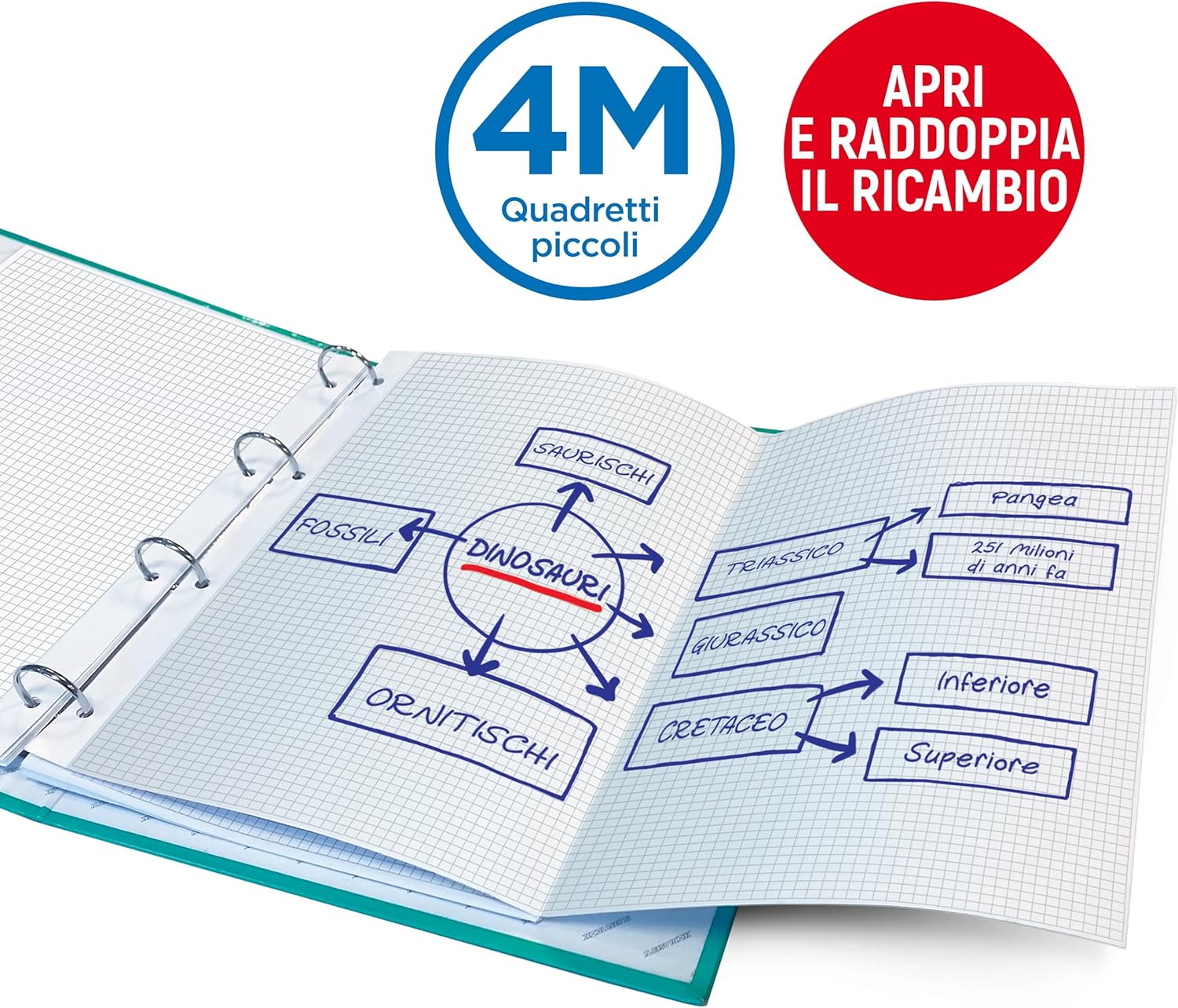 Blasetti - Ricambi DOPPI ideali per schemi, ricerche, disegni. Fogli formato A4 doppio, carta da 100gr, con fori d'archiviazione - Quadretti 4M