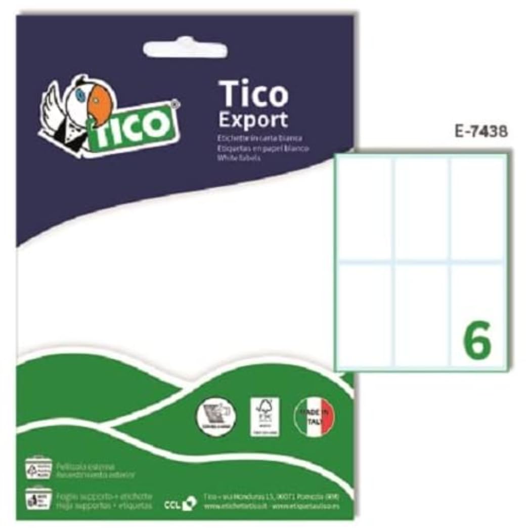 Tico 418432 Export Etichetta da 74x38 mm, Confezione da 60 Pezzi