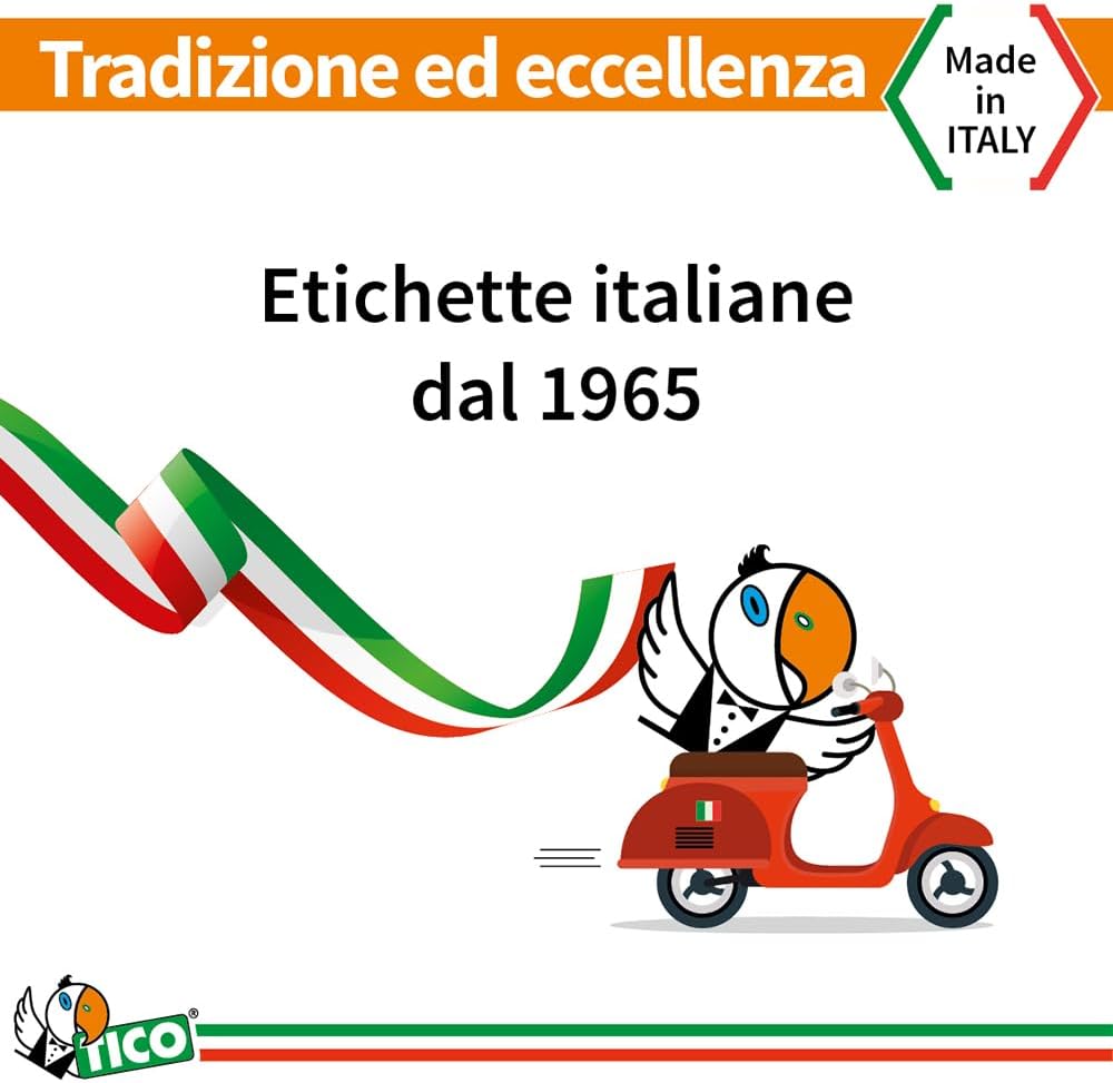 Tico Italia LP4W-7037 Etichette adesive bianche multiuso, 100 fogli A4, rettangolari 70x37mm, 24 etichette per foglio, adesivo permanente, stampanti laser e inkjet