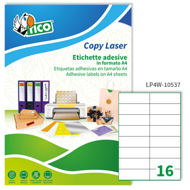 Tico Italia LP4W-10537 Etichette Senza Margini, 105 x 37, Bianco, 100 Pezzi