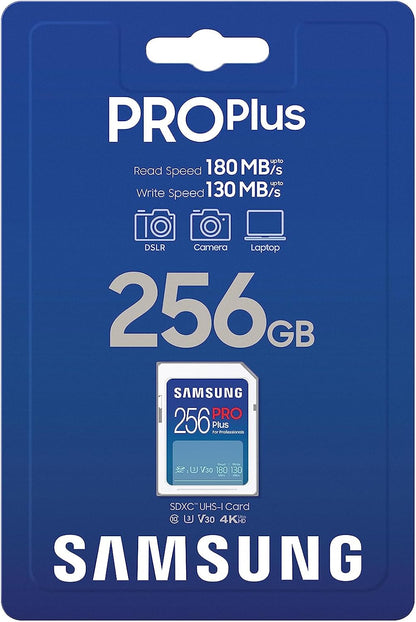 Samsung Memorie PRO Plus Scheda SD per Fotografia da 256 GB, UHS-I U3, Fino a 180 MB/s (MB-SD256S/EU