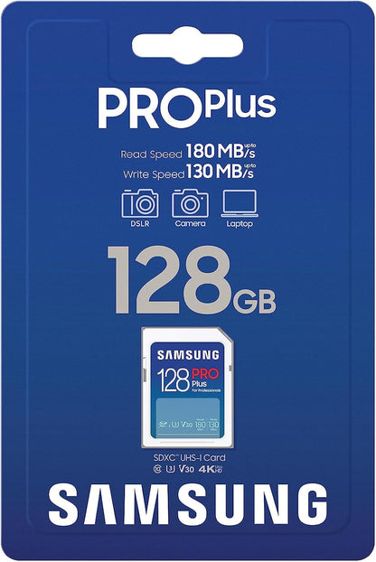 Samsung Memorie PRO Plus Scheda SD per Fotografia da 128 GB, UHS-I U3, Fino a 180 MB/s (MB-SD128S/EU