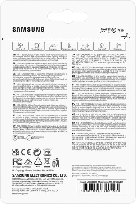 Samsung Memorie PRO Plus Scheda SD per Fotografia da 128 GB, UHS-I U3, Fino a 180 MB/s (MB-SD128S/EU