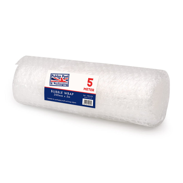 Pukka Pad, Pukka Post –Lightweight Protective Bubble Cushioning Wrap for Packaging and Mailing, Small Air Bubbles, 300mm x 5m Roll, Clear for Packing or Storage Boxes