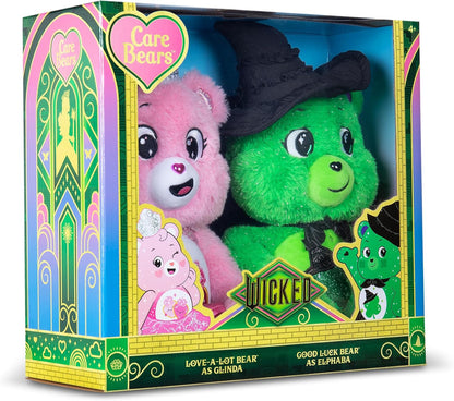 Care Bears Basic Fun x Wicked 30cm Plush 2-Pack – Good Luck Bear as Elphaba & Love-A-Lot Bear as Glinda – Limited Edition Soft Toys – Collectible Gift Set for Kids & Fans