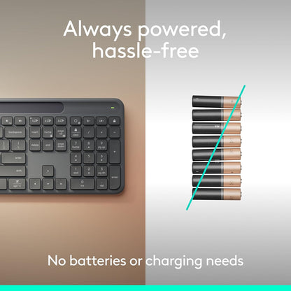 Logitech Signature Slim Solar+ K980 for Business, Wireless Keyboard, Quiet Typing, Secure Receiver, Bluetooth, Windows, Mac - Graphite - QWERTY