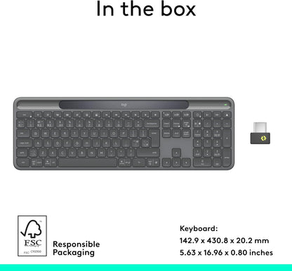 Logitech Signature Slim Solar+ K980 for Business, Wireless Keyboard, Quiet Typing, Secure Receiver, Bluetooth, Windows, Mac - Graphite - QWERTY