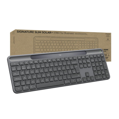 Logitech Signature Slim Solar+ K980 for Business, Wireless Keyboard, Quiet Typing, Secure Receiver, Bluetooth, Windows, Mac - Graphite - QWERTY